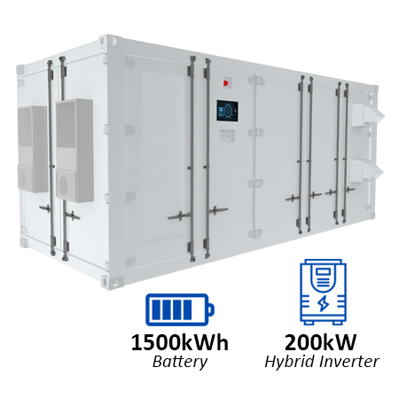 1500 kWh battery and 200 kW hybrid inverter configuration for industrial-scale energy storage system