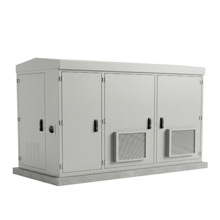 Multi-bay outdoor street cabinet front view - customizable 2 to 4 bays for telecom and utility networks